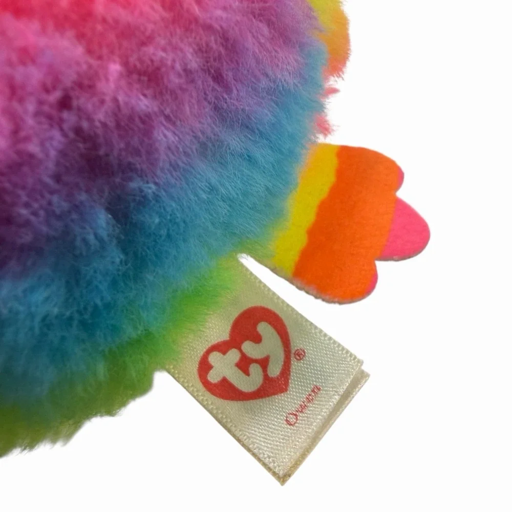 Ty Beanie Boos‎ Rainbow Bird Puffies Plush Glitter Eyes Feet Round Ball Tye Dye
